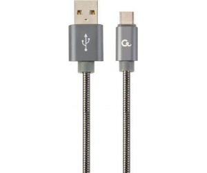 Cable De Carga Y Datos Gembird Usb Tipo C De Metal En Espiral Premium, 2m, Gris