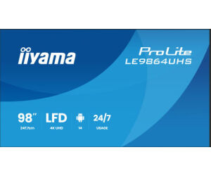 IIYAMA MONITOR 98" 3840x2160, UHD VA DLED 500cd/m, HORIZ Y VERT, MM 2x 10W, 2x HDMIx 1x USB-C, USB 2.0 x2, WiFi, LAN, Media Play USB Port, Control LAN / RS232C, Android 14 OS, 24/7 Operation, VESA Mount 700x500 - wallmount included (LH5564UHS-B1AG)