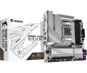 GIGABYTE B650M AORUS ELITE AX ICE Placa base - AMD Ryzen serie 9000, VRM de 12+2+2 fases, hasta 8000 MHz DDR5 (OC), 1xPCIe 5.0 + 1xPCIe 4.0 M.2, LAN 2,5 GbE, WIFI 6E, USB 3.2 Gen 2x2