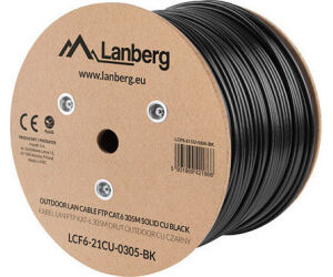 Bobina para exterior lanberg cat.6 ftp rj45 solido cobre fluke tested awg23 305m negro
