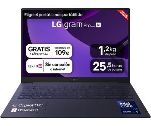 Portatil lg gram pro  16z90ts - g intel core ultra 9 288v 48tops 32gb ssd1tb w11 16 pulgadas