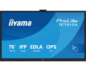 Pantalla Interactiva 75" Edla, Android 14, 8/128gb Uhd Ips, Mm 2x 20w  + 20w Subwr, 2x Hdmi, Dp , 2x Usb-c,  450cd/m, Horiz , Media Play Usb Ports, Antiglare, Lan, Rs232c, Iiware Wifi-6/bt 5.0, Ops Slot, Vesa 400x400 (mount Included) (te7513a-b1ag)
