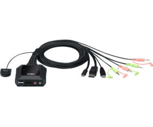 ATEN Switch KVM en formato cable hÃ­brido DisplayPort de 2 puertos USB-C