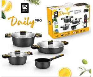 Pack 4 Cacerolas Bra Daily Pro/ Ø16cm/ Ø20cm/ Ø24cm/ Ø28cm/ Apta para Inducción