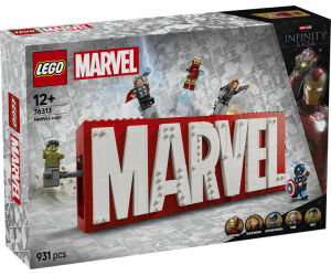 Lego marvel logotipo y figuras