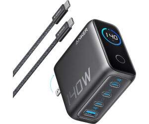 Cargador De Pared Anker 140w 4 Puertos Pd 3.1 Con Cable Usb-c Negro
