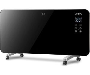 Yoevu | radiador eléctrico bajo consumo | 2000w | programable | control móvil app y wifi | termostato regulable | soporte con ruedas | resistencia ip24 | protección sobrecalentamiento | cristal negro