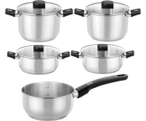 Pack Batería de Cocina Elite Monix M240002/ Cazo Ø14cm/ Ollas Ø20 - 24cm/ Cacerolas Ø20 - 24cm/ Acero Inoxidable/ Apta para Inducción