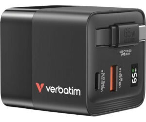 Cargador de Pared Universal GaN para Viaje Verbatim GaN Charger/ 1xUSB Tipo-C/ 1xUSB/ 1xUSB Tipo-C Macho/ 65W