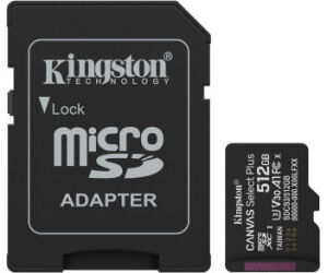 Tarjeta de Memoria Kingston CANVAS Select Plus 512GB microSD XC con Adaptador/ Clase 10/ 150MBs