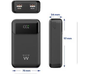 Ewent Power Bank de 65W y 20,000 mAh â€“ BaterÃ­a Externa de Carga RÃ¡pida con Entrada y Salida USB-C