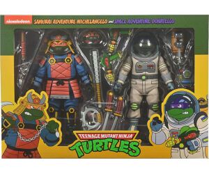 Figura neca teenage mutant ninja turtles space adventure donatello & samurai adventure michelangelo pack 2 scale action 18cm