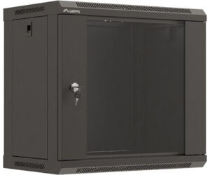 Armario Lanberg Mural Rack 19" 9u 540x350 Flat Pack Negro Puerta Cristal