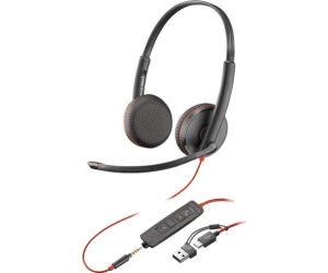 HP Poly Auriculares estéreo Poly Blackwire 3225 USB-C + Conector de 3,5 mm + Adaptador USB-C/A
