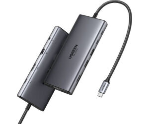 Ugreen 11-in-1 USB-C Hub to 3x USB-C/2x USB-A/HDMI/VGA/RJ45/SD/TF/3.5mm - Gray Acoplamiento Base Gris