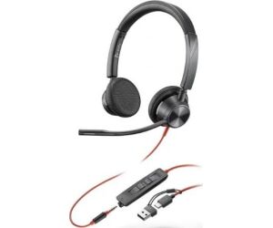 Auriculares poly estéreo blackwire 3325 con certificación microsoft teams usb - c + conector de 3 -5 mm + adaptador usb - c - a