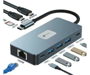 Docking USB Tipo-C Leotec LEDS02/ 3xUSB/ 1xUSB Tipo-C/ 1xUSB Tipo-C PD/ 2xHDMI 4K/ 1xRJ45/ 1xLector Tarjetas SD y MicroSD/ Gris