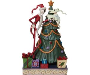 Figura enesco pesadilla antes de navidad santa jack y zero junto a arbol de navidad