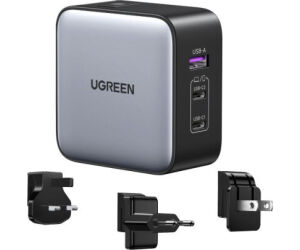 Ugreen 65W Nexode GaN Auriculares, Teléfono móvil, Portátil, Reloj inteligente, Tableta Gris USB Carga rápida Interior