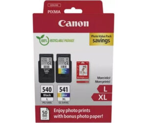 Cartucho de Tinta Original Canon PG-540L + CL-541 XL Multipack Alta Capacidad/ Negro/ Tricolor + Papel Fotográfico
