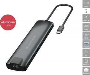 Adaptador conceptronic usb tipo c 9 en 1 hdmi -  usb - c -  pd -  usb 3.0 -  sd -  micro sd -  rj45