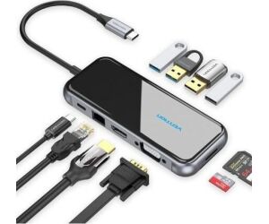DOCKING STATION 10 PUERTOS USB-C VGA/HDMI/4xUSB/USB-C PD/LECTOR/RJ4 GRIS VENTION