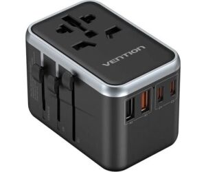 CARGADOR PARED UNIVERSAL TOMA DE CORRIENTE/2xUSB-C/2xUSB-A 65W NEGRO VENTION