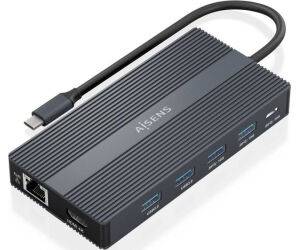 Docking USB Tipo-C Aisens ASUC-12P017-GR/ 2xHDMI 4K/ 4xUSB/ 1xUSB Tipo-C/ 1xRJ45/ 1xDisplayPort/ 1xLector Tarjetas/ 1xUSB Tipo-C PD/ Gris