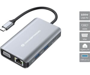 Docking station conceptronic donn21g 7 en 1 3 x usb 3.0 - 1 x hdmi - 1 x vga - 1 x rj45 - 1 x usb tipo c