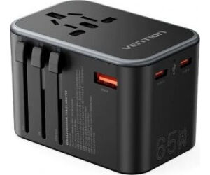 CARGADOR PARED UNIVERSAL TOMA DE CORRIENTE/2xUSB-C/USB-A 65W NEGRO VENTION