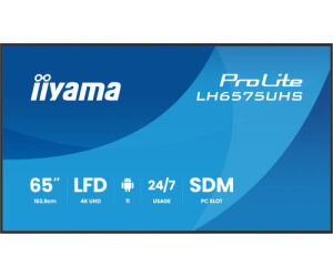 Monitor Iiyama 65" (lh6575uhs-b1ag)3840x2160, Uhd Ips Panel, Operacion 24/7 500cd/m, Landscape Portrait, Signal Failover, Speakers 2x 10w, Multiple Inputs (dvi-i (vga),hdmi 3x, Dp-out ,usb 2.0 X2, Wifi, Lan, Media Play Usb Port, Control Lan/rs232