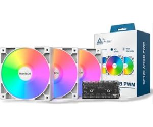Ventilador 120x120 Montech Gf120 Pwm White Pack 3 + Hub