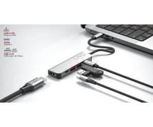 Docking USB Tipo-C Linq LQ48014/ 1xUSB Tipo-C/ 2xUSB/ 1xHDMI 4K/ 1xUSB Tipo-C PD/ Gris