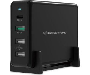 Cargador conceptronic ozul01b carga rapida pd 3 x usb tipo a - 1 x usb tipo c - 65w