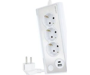 Regleta con Interruptor Nanocable 10.37.0013-W/ 3 Tomas de Corriente/ 1 USB/ 1 USB Tipo-C/ Cable 1.5m/ Blanca