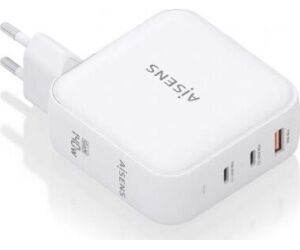 Cargador de Pared GaN Aisens ASCH-140W3P030-W/ 2xUSB Tipo-C/ 1xUSB/ 140W