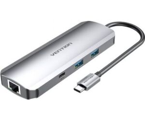 Docking USB Tipo-C Vention TOMHB/ 1xHDMI 4K/ 2xUSB/ 1xUSB Tipo-C/ 1xUSB Tipo-C PD/ 1xRJ45/ 1xLector Tarjetas SD y MicroSD/ Jack 3.5/ Gris