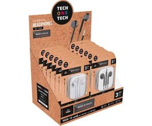 Expositor de Auriculares Tech One Tech EarTECH TEC1003 / con Micrófono/ Jack 3.5/ Incluye 6 Auriculares Blancos y 6 Auriculares Negros