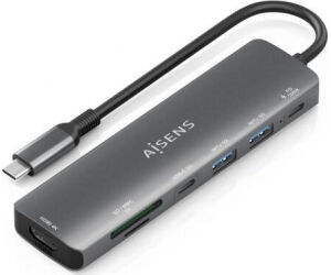 Docking USB Tipo-C Aisens ASUC-7P026-GR/ 1xHDMI/ 2xUSB/ 1xUSB Tipo-C / 1xUSB Tipo-C PD/ 1xLector Tarjetas/ Gris