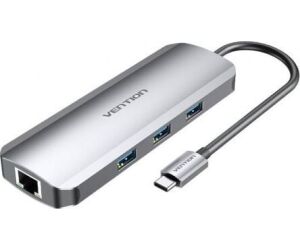 Docking USB Tipo-C Vention TOLHB/ 1xHDMI 4K/ 3xUSB/ 1xUSB Tipo-C PD/ 1xRJ45/ 1xLector Tarjetas SD/ 1x MicroSD/ Jack 3.5/ Gris
