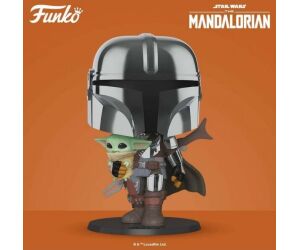Funko pop star wars the mandalorian el mandaloriano xl version armadura cromatica con yoda en brazos 49931