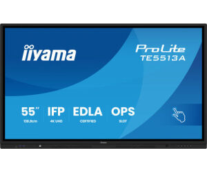 Pantalla Interactiva 55" Edla, Android 14, 8/128gb Uhd Ips, Mm 2x 20w  + 20w Subwr, 2x Hdmi, Dp , 2x Usb-c,  450cd/m, Horiz , Media Play Usb Ports, Antiglare, Lan, Rs232c, Iiware Wifi-6/bt 5.0, Ops Slot, Vesa 400x400 (mount Included) (te5513a-b1ag)