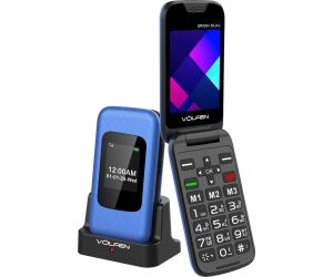 Telefono movil volfen orion dual max tipo concha azul base de carga