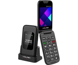 Telefono movil volfen orion dual max tipo concha negro base de carga