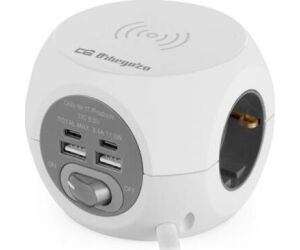Regleta Orbegozo EN 4500 con Carga inalámbrica/ 3 Tomas de corriente/ 2 USB - 2 USB Tipo C/ Cable 1.5m/ Blanca y Gris