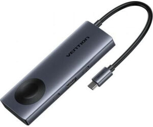 Docking USB Tipo-C con Carga Inalámbrica Vention TPMHB/ 1xHDMI 4K/ 2xUSB/ 1xUSB Tipo-C/ 1xUSB Tipo-C PD/ Gris