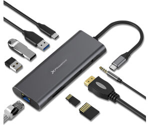 Docking statión portable hub usb tipo c phoenix 9 en 1 ethernet rj45 hdmi 4k 3 usb 3.0 lector de tarjetas jack 3.5mm pd hasta 100w válido para portátiles y tablets tipo c