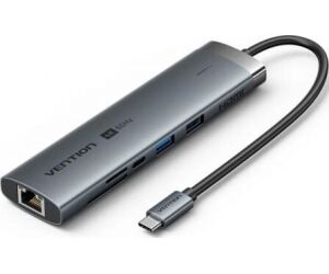 Hub USB Tipo-C 3.2 Vention TGVHB/ 2xUSB/ 1xUSB Tipo-C PD/ 1xUSB Tipo-C/ 1xRJ45/ 1xLector de Tarjetas/ 1xJack 3.5mm/ 1xHDMI/ Gris