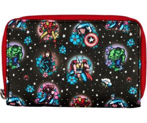 Cartera monedero loungefly funko marvel avengers tattoo zip around wallet