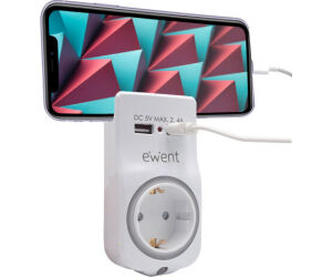 Cargador Movil Ewent 2 Usb A 2,4a 12w Shuko Soporte Movil Luz Nocturna Bl